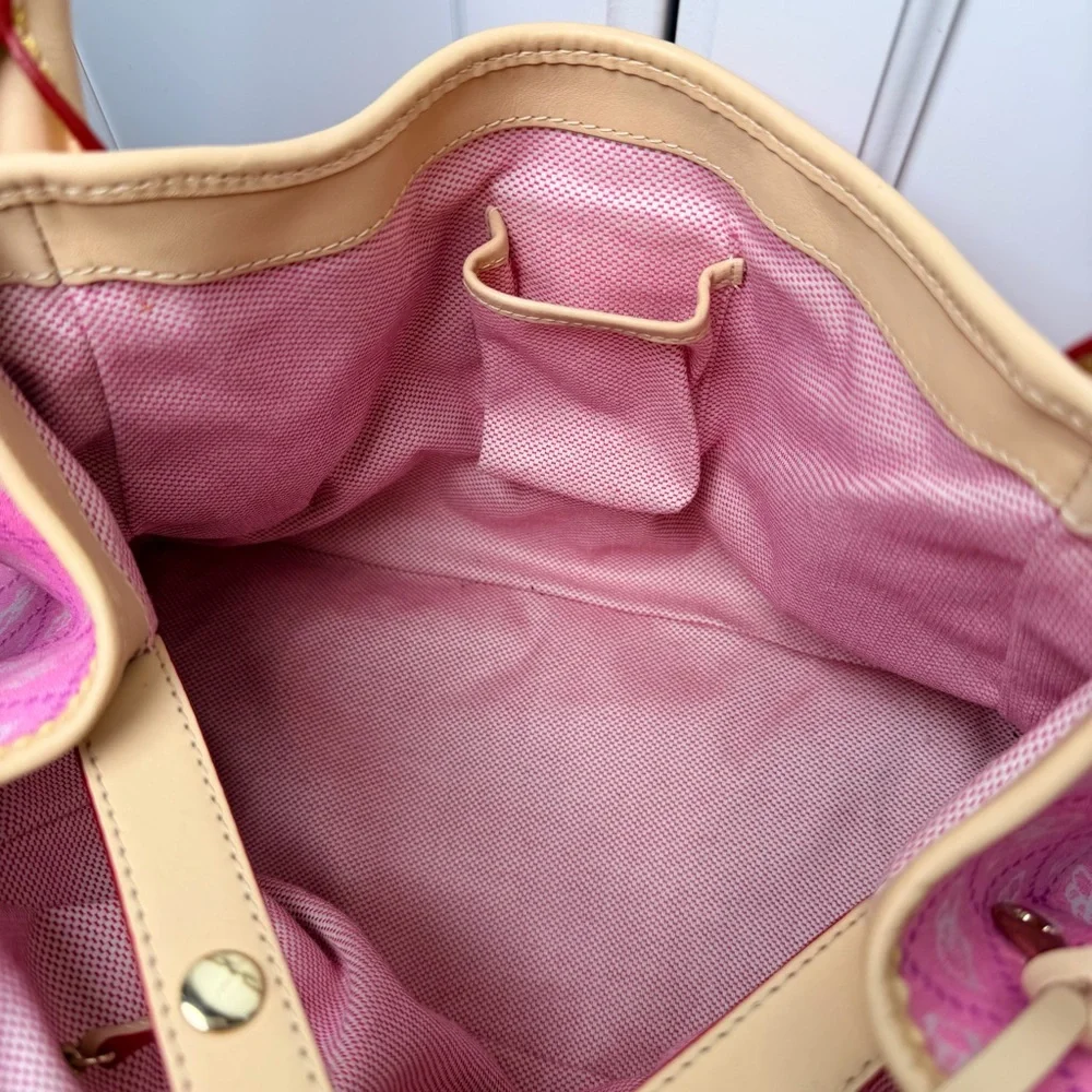 Dooney & Bourke Pink DB Monogram Canvas Satchel Leather Trim Hook Closure - Picture 8 of 11